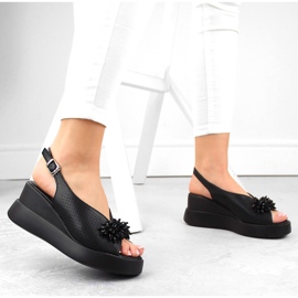 Sandales compensées femme en cuir noir avec perles Filippo DS6076 le noir 2