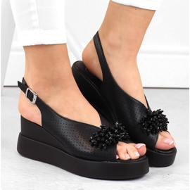 Sandales compensées femme en cuir noir avec perles Filippo DS6076 le noir 3
