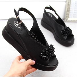 Sandales compensées femme en cuir noir avec perles Filippo DS6076 le noir 4