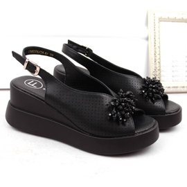 Sandales compensées femme en cuir noir avec perles Filippo DS6076 le noir 5