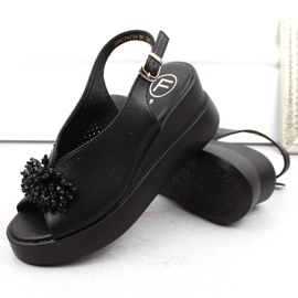 Sandales compensées femme en cuir noir avec perles Filippo DS6076 le noir 6