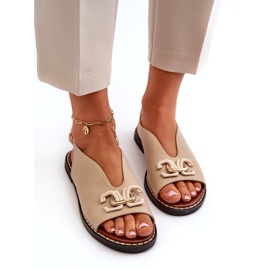 Sandales à talons plats pour femmes avec décoration Jezzi beige 3