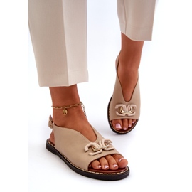 Sandales à talons plats pour femmes avec décoration Jezzi beige 1