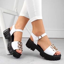 Sandales femme à talons hauts et plateforme en cuir, blanc Vinceza 7910 2