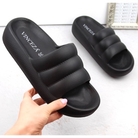Tongs plateforme matelassées noires pour femmes Vinceza 75204 1