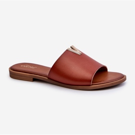 Tongs en cuir écologique à talon plat pour femmes, marron Maliha brun 1