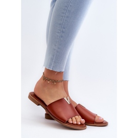 Tongs en cuir écologique à talon plat pour femmes, marron Maliha brun 2