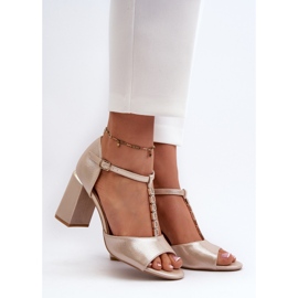 Vinceza Sandales à talons en cuir et strass, dorées Aniya 2