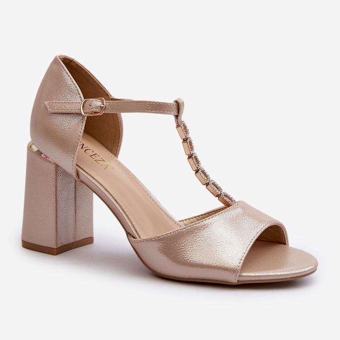 Vinceza Sandales à talons en cuir et strass, dorées Aniya 1