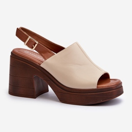 Vinceza Sandales beiges pour femmes en cuir écologique avec talons massifs et plateforme Beige Meeyah 2