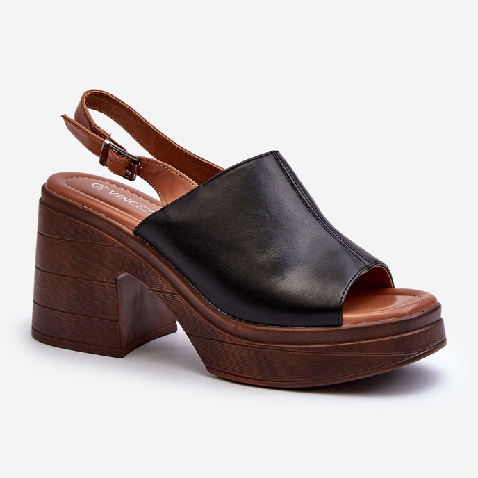 Vinceza Sandales pour femmes en cuir écologique avec un talon épais et une plateforme, noir Meeyah 1
