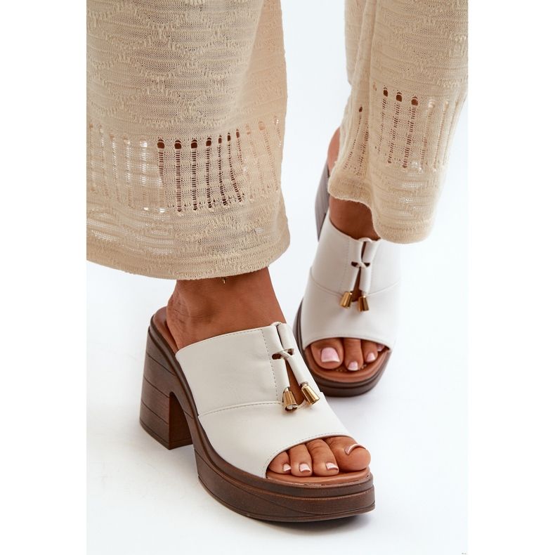 Vinceza Tongs pour femmes en cuir écologique avec plateforme et bloc, blanc Dafira 2