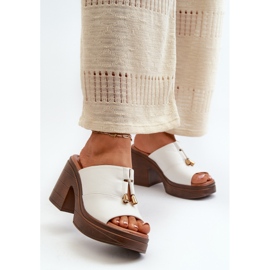 Vinceza Tongs pour femmes en cuir écologique avec plateforme et bloc, blanc Dafira 1