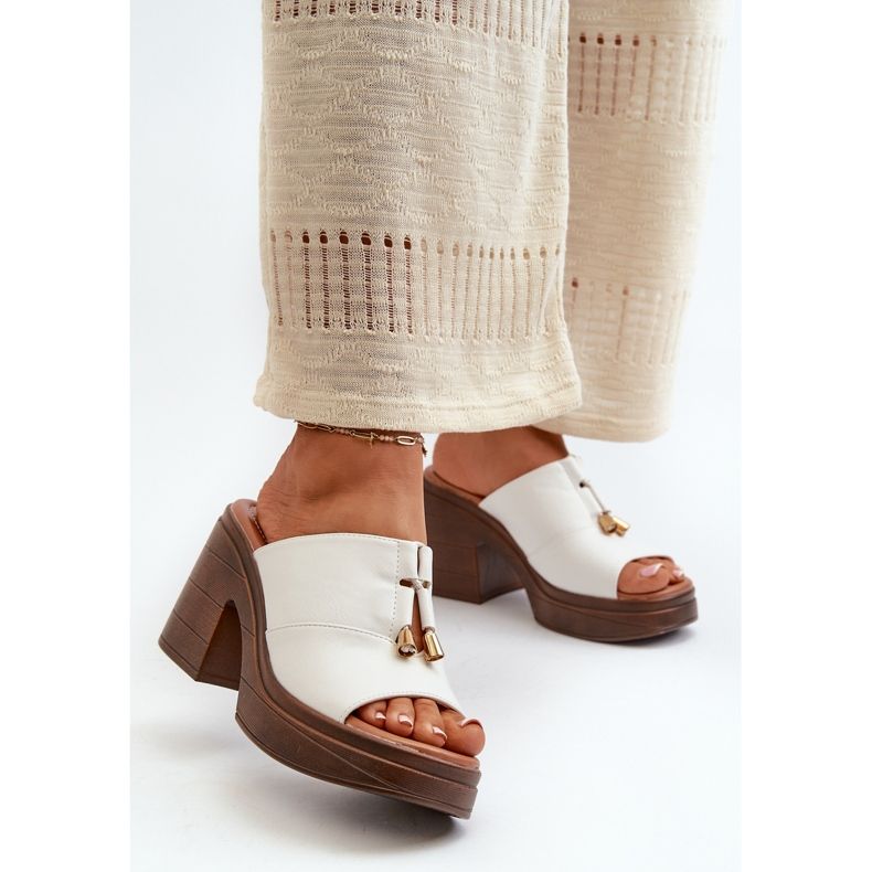 Vinceza Tongs pour femmes en cuir écologique avec plateforme et bloc, blanc Dafira 1