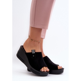 Vinceza Tongs compensées Vleni noires pour femmes 2