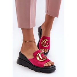 Vinceza Tongs pour femmes en suède écologique sur une semelle compensée et une plateforme avec décoration dorée Fuchsia Iaria rose 4