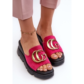 Vinceza Tongs pour femmes en suède écologique sur une semelle compensée et une plateforme avec décoration dorée Fuchsia Iaria rose 5