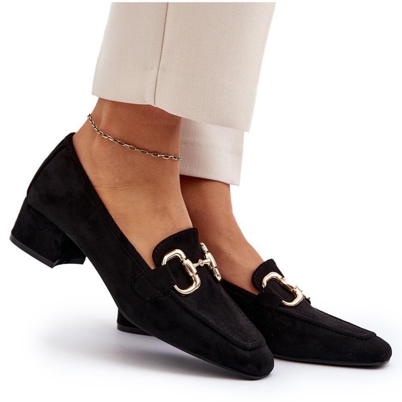 Bellucci Escarpins bloc à talon bas avec décoration, noir 4