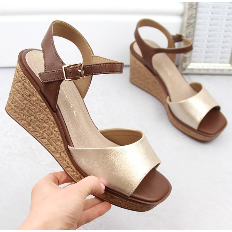 Sandales compensées dorées pour femmes Sergio Leone SK229 d'or 1