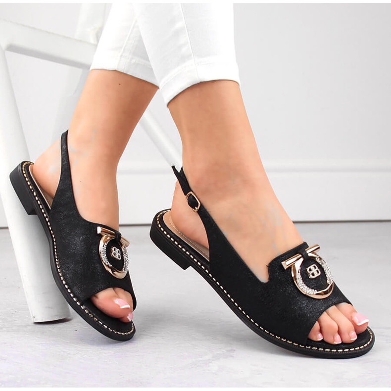 Sandales confortables pour femmes avec décoration, noires S.Barski 053 1