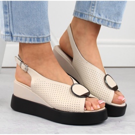 Sandales compensées ajourées en cuir beige Filippo DS6074 3