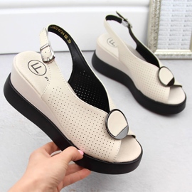 Sandales compensées ajourées en cuir beige Filippo DS6074 4