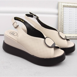 Sandales compensées ajourées en cuir beige Filippo DS6074 5