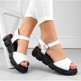 Sandales compensées en cuir pour femmes, blanches, Vinceza 7884 1