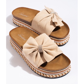 Claquettes en daim beige avec nœud 4