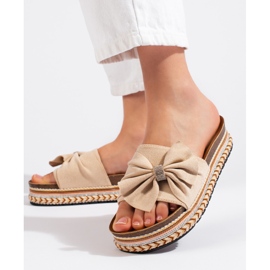Claquettes en daim beige avec nœud 3