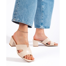 Tongs à talons hauts pour femmes beiges 1