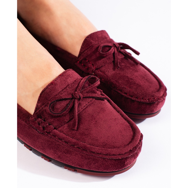 Mocassins femme en daim bordeaux rouge 2