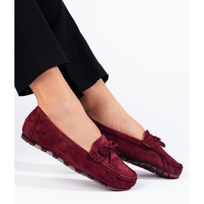Mocassins femme en daim bordeaux rouge 1