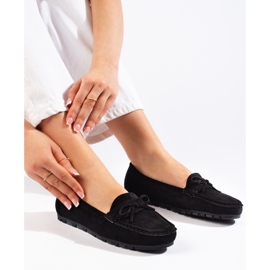 Mocassins femme en daim noir le noir 1