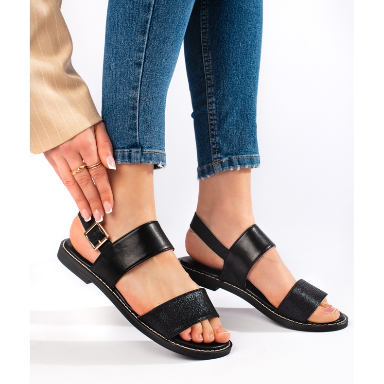 Sandales plates femme noires 1