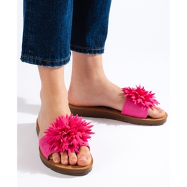 Tongs femme fuchsia avec fleur violet 1