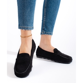 Mocassins femme en daim noir le noir 1