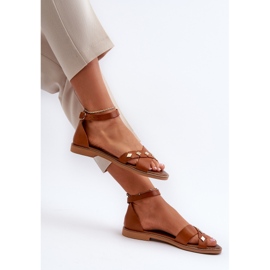 Zazoo 40378 Sandales plates en cuir pour femme, marron brun 1