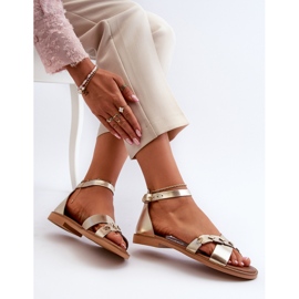 Zazoo 40378 Sandales plates en cuir pour femme, Doré d'or 1