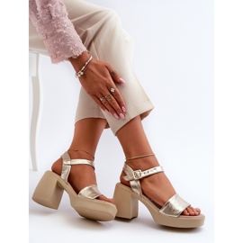 Zazoo 40386 Sandales en cuir pour femme sur bloc, Doré d'or 1