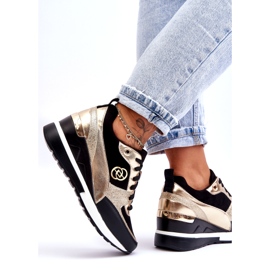 Evento Baskets compensées à lacets pour femmes noir et or Genova 3