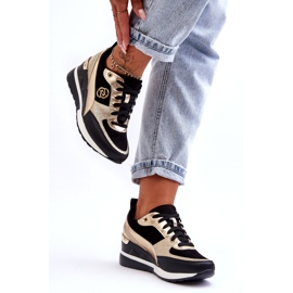 Evento Baskets compensées à lacets pour femmes noir et or Genova le noir 1