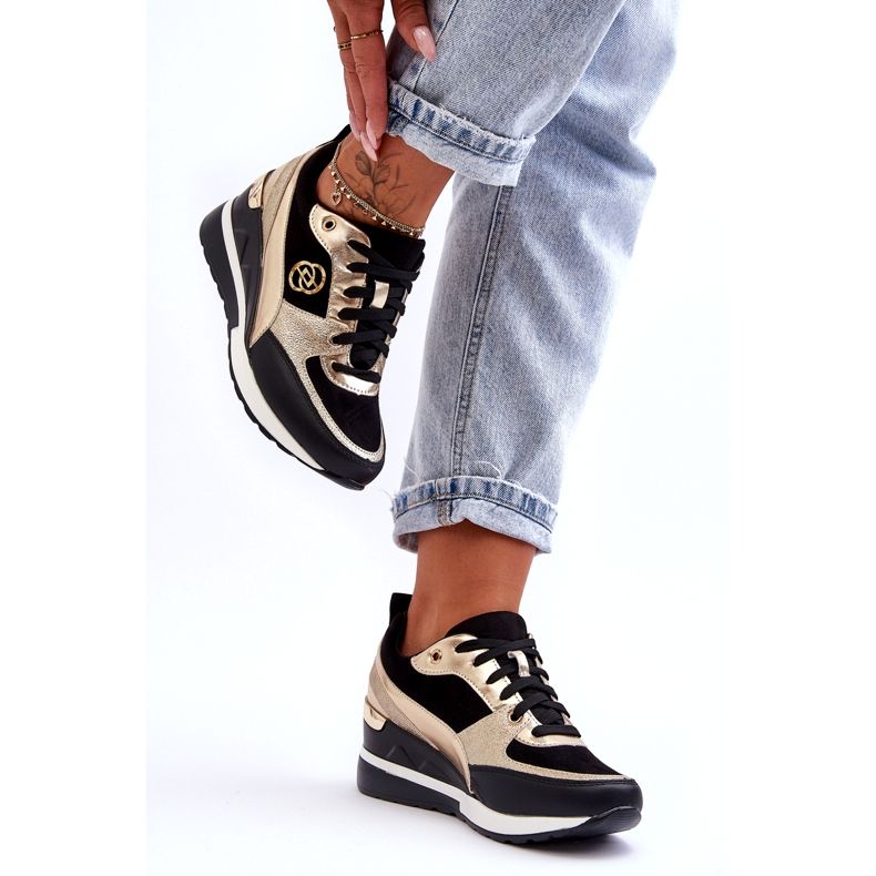 Evento Baskets compensées à lacets pour femmes noir et or Genova 1