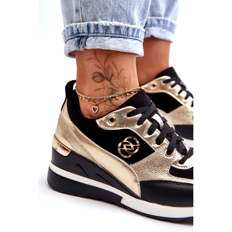 Evento Baskets compensées à lacets pour femmes noir et or Genova 2