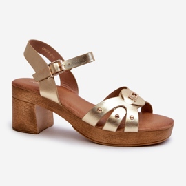 Sandales à talons hauts pour femmes en cuir écologique, Assames dorés d'or 1