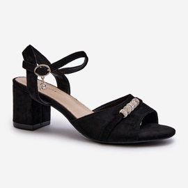 Vinceza Sandales en daim écologique pour femmes sur un talon haut avec décorations, noir Narhi 1