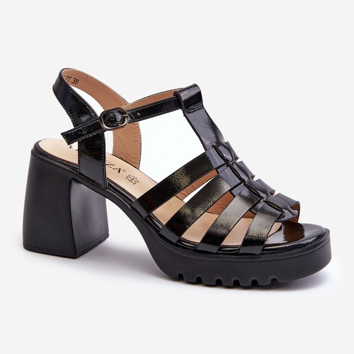 Vinceza Sandales en cuir verni à talon haut pour femme, Noir Aninifer 1
