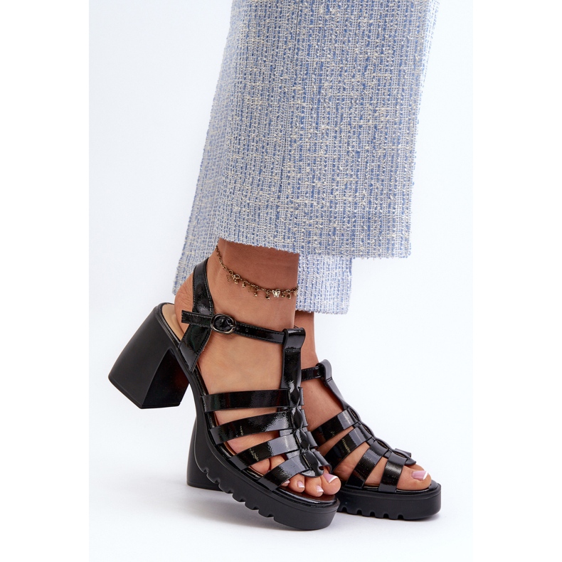 Vinceza Sandales en cuir verni à talon haut pour femme, Noir Aninifer le noir 2