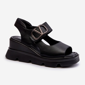Vinceza Sandales Pour Femmes Sur Une Compensée Et Une Plateforme En Cuir Écologique, Noir Triaola le noir 1