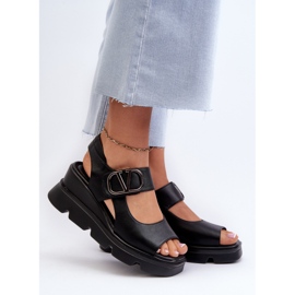 Vinceza Sandales Pour Femmes Sur Une Compensée Et Une Plateforme En Cuir Écologique, Noir Triaola le noir 2
